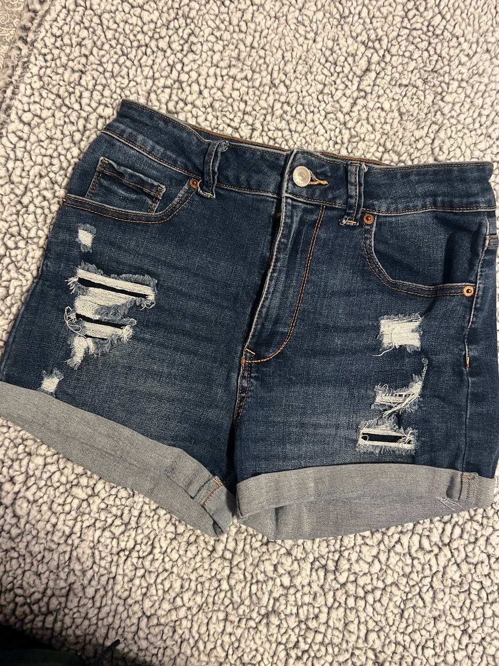 Wax Jean Dark Blue Distressed Roll-Cuff Denim Shorts
